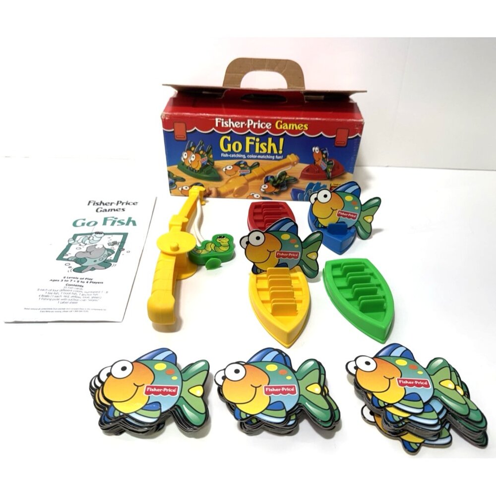 Vintage 1997 Go Fish! Complete Fisher Price Games Kids Preschool Boats Worm